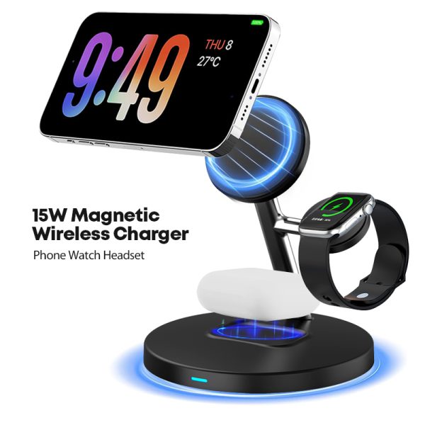 15W Magnetic Wireless Fast Charger for Phone, Watch, and Headset D11