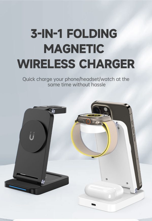 Magnetic Foldable 3-in-1 Wireless Charger with 15W Fast Charging S90-3