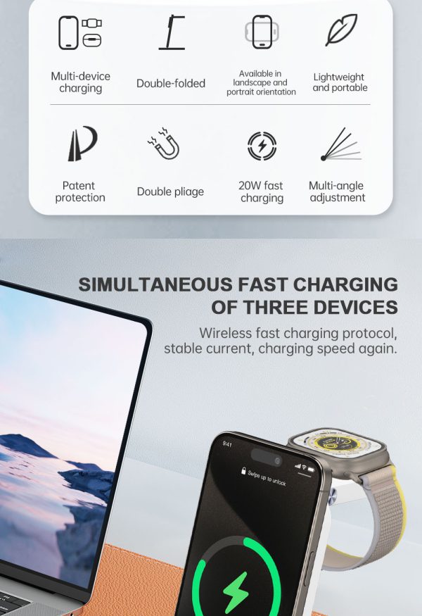 Magnetic Foldable 3-in-1 Wireless Charger with 15W Fast Charging S90-3 - Image 3