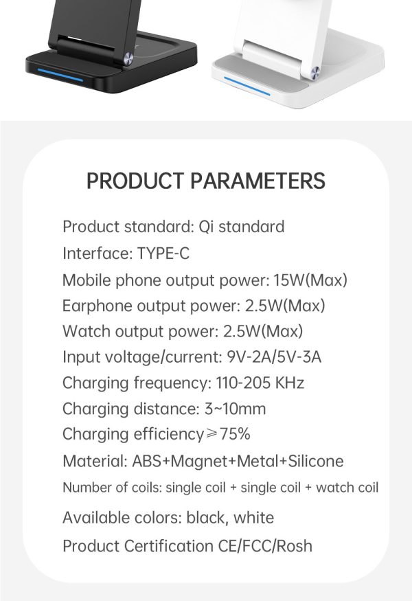 Magnetic Foldable 3-in-1 Wireless Charger with 15W Fast Charging S90-3 - Image 11