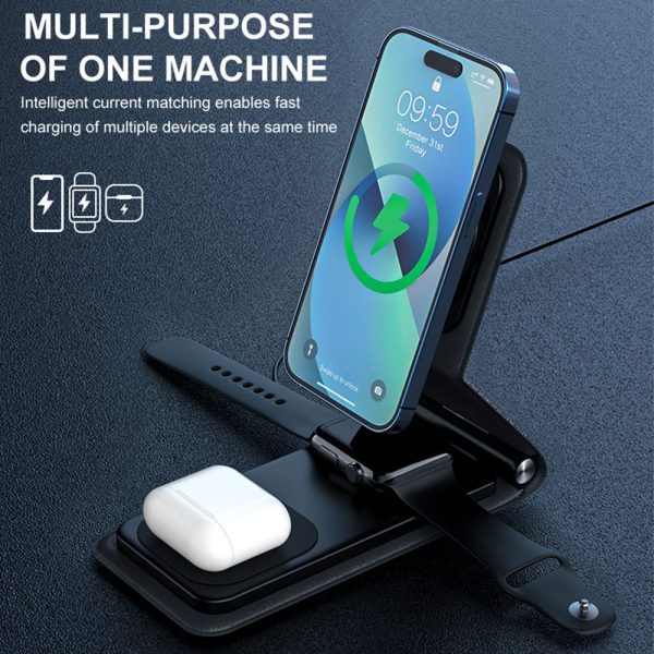 Foldable 3-in-1 with Adjustable Angles Magnetic Wireless Charger HY026 - Image 4